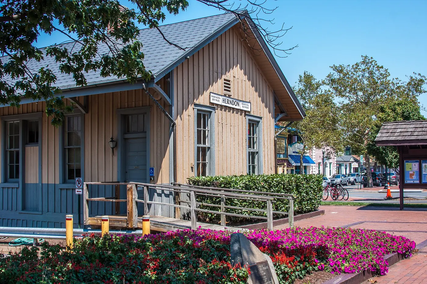 The Herndon Depot, now a museum, beside the W&OD Trail downtown